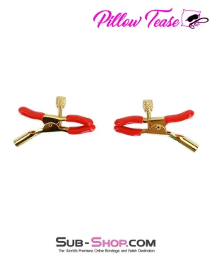 0907M      Red Rubber Tipped Adjustable Gold Nipple Clamps - MEGA Deal