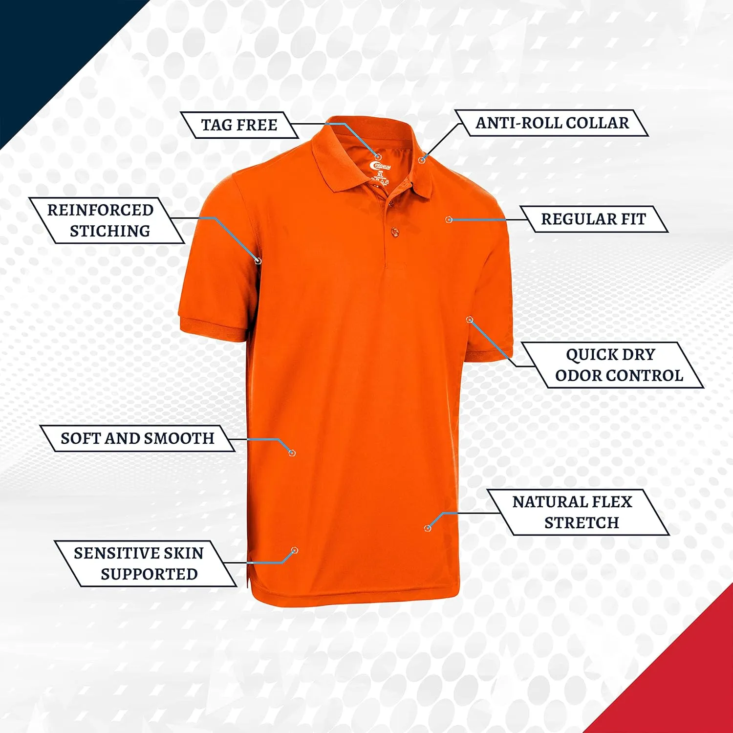 Premium Wear Men's Polo T-Shirt, High Moisture Wicking Dry Fit Performance Short-Sleeve Polo T-Shirt w Collar for Golf Tennis