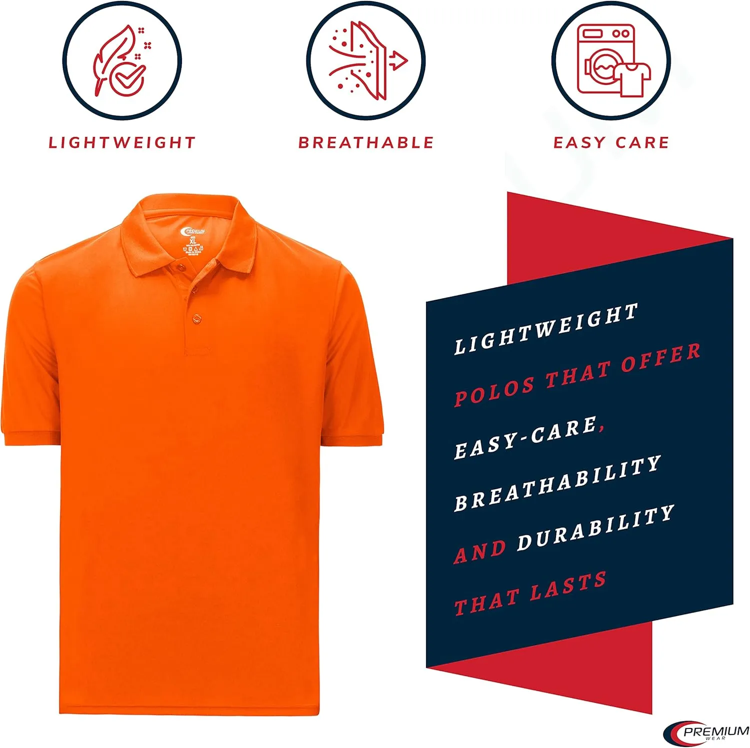Premium Wear Men's Polo T-Shirt, High Moisture Wicking Dry Fit Performance Short-Sleeve Polo T-Shirt w Collar for Golf Tennis