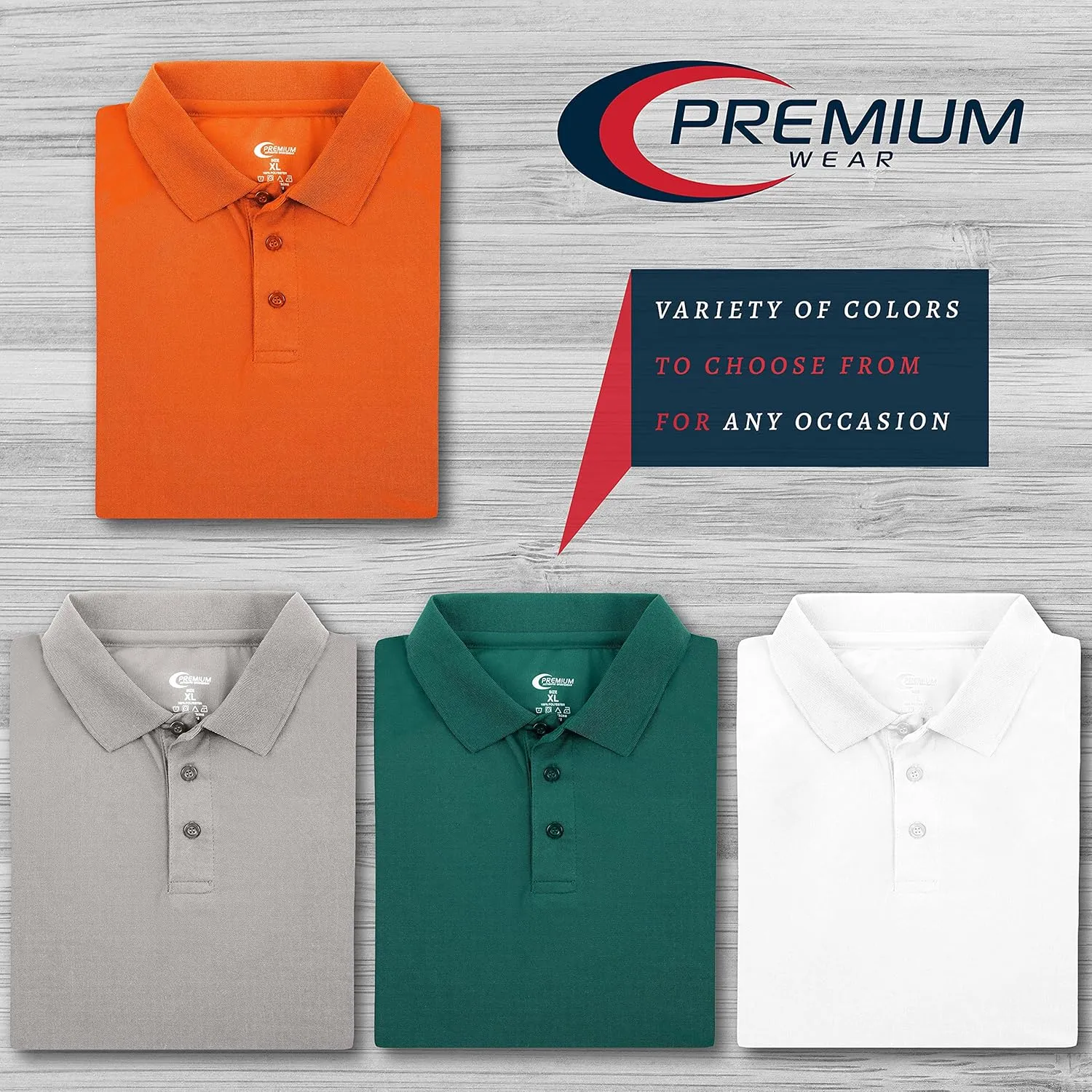 Premium Wear Men's Polo T-Shirt, High Moisture Wicking Dry Fit Performance Short-Sleeve Polo T-Shirt w Collar for Golf Tennis
