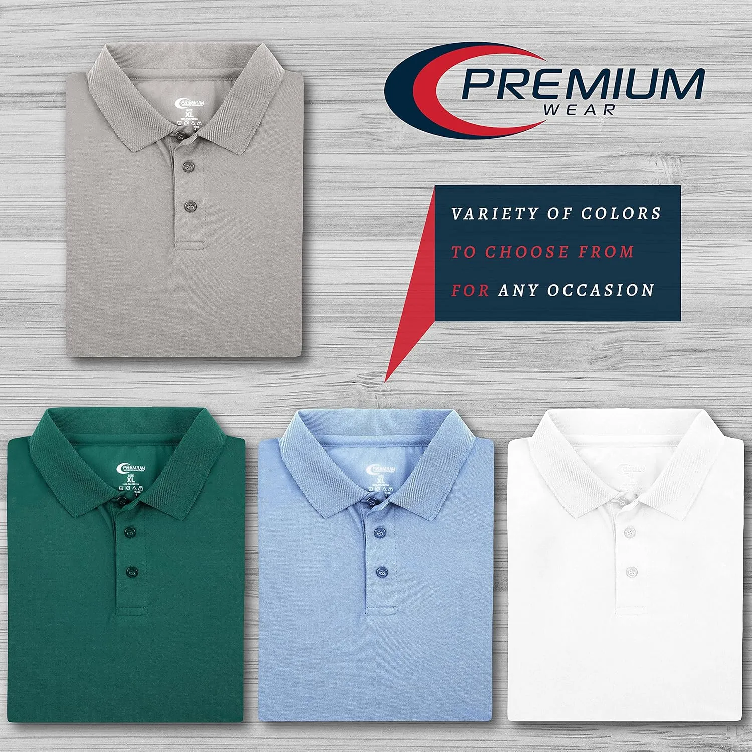 Premium Wear Men's Polo T-Shirt, High Moisture Wicking Dry Fit Performance Short-Sleeve Polo T-Shirt w Collar for Golf Tennis