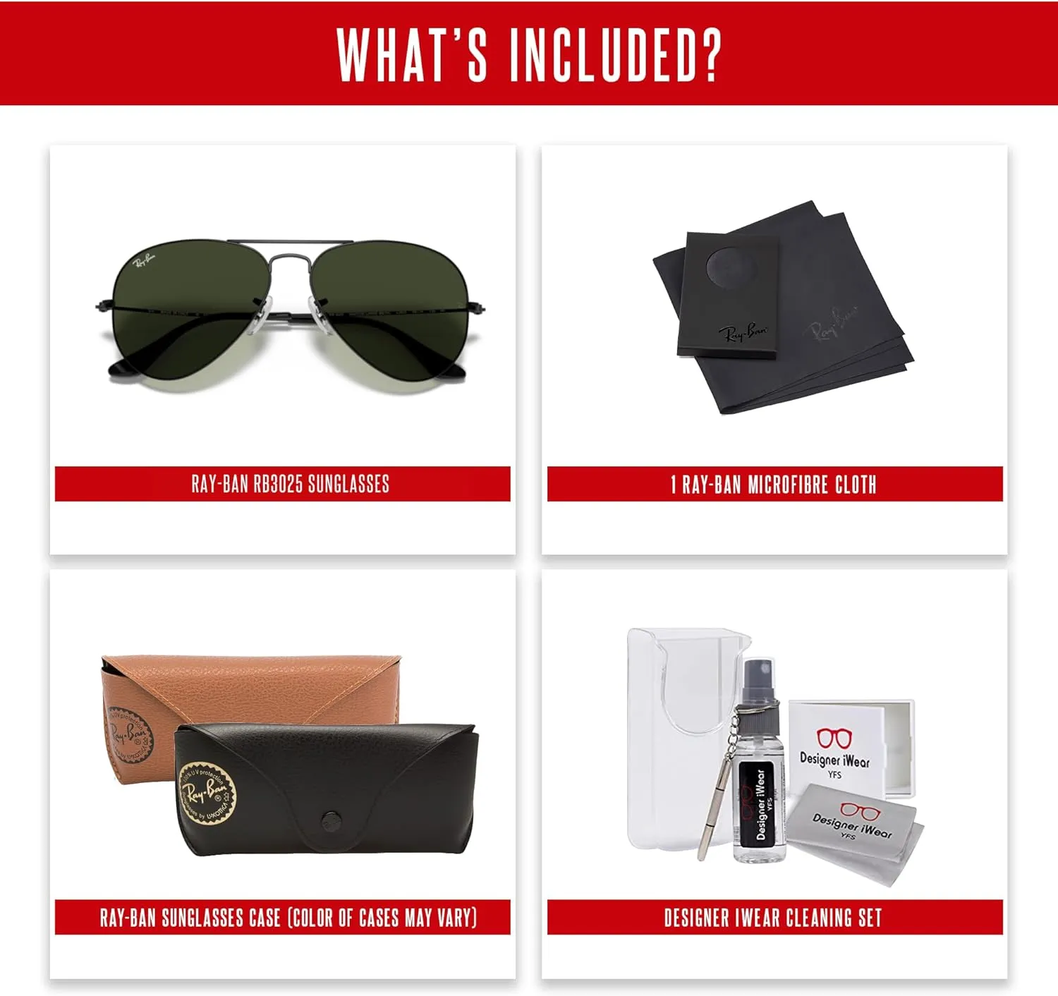 Ray-Ban RB3025 Metal Aviator Sunglasses For Men For Women   BUNDLE with Designer iWear Eyewear Care Kit