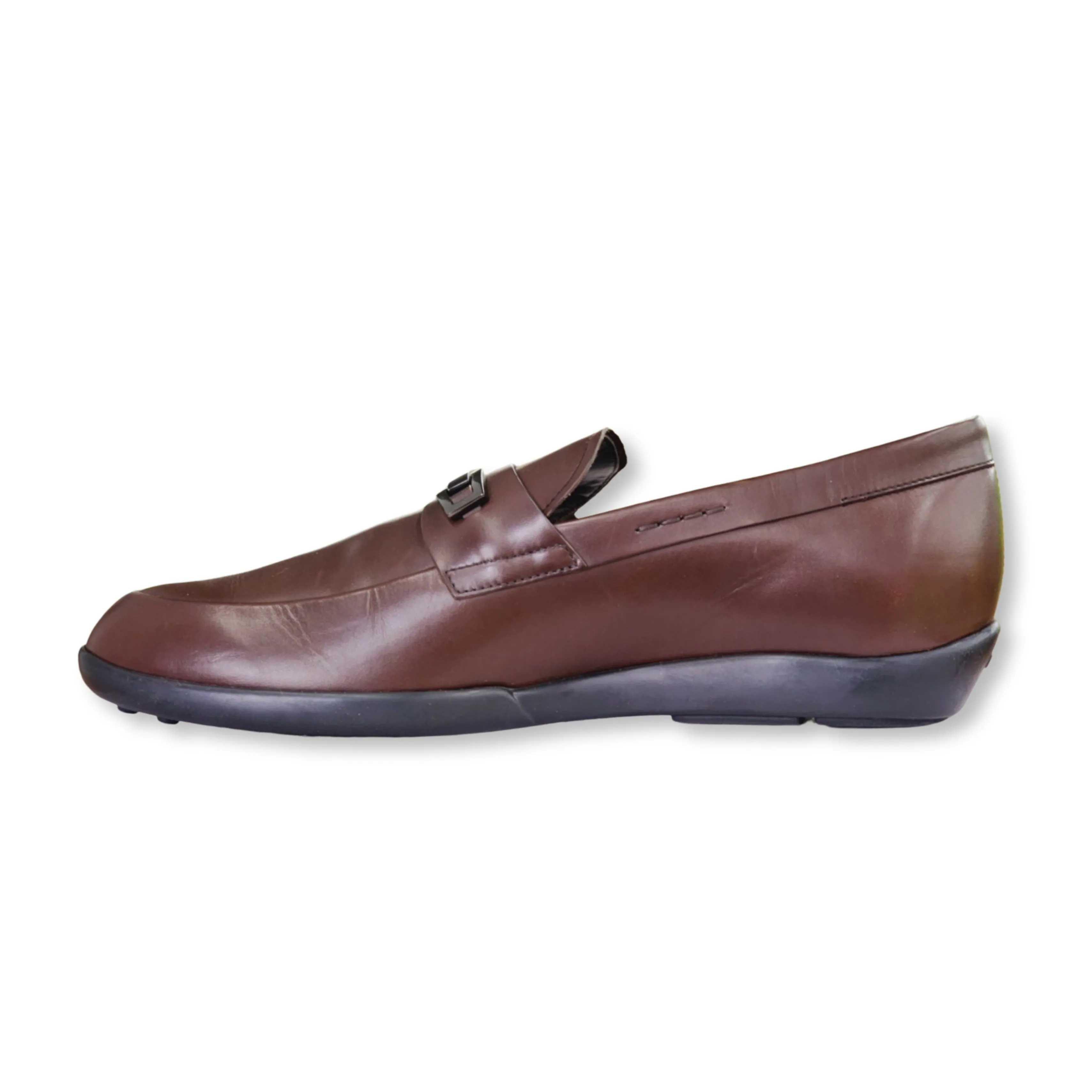 Tod's Men's Derby Brown Leather Slip On Loafer Rounded Toe Low Top Heel Shoes