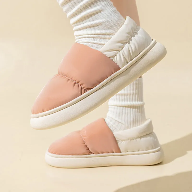 Winter Thickened Warm Cotton Shoes With Back Heel Mixed-color Down Cloth Slipper For Couple Garden Outdoor Indoor Floor Home Slippers Women
