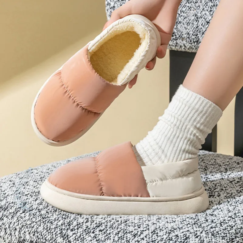 Winter Thickened Warm Cotton Shoes With Back Heel Mixed-color Down Cloth Slipper For Couple Garden Outdoor Indoor Floor Home Slippers Women