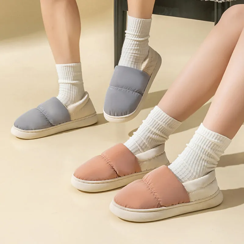 Winter Thickened Warm Cotton Shoes With Back Heel Mixed-color Down Cloth Slipper For Couple Garden Outdoor Indoor Floor Home Slippers Women